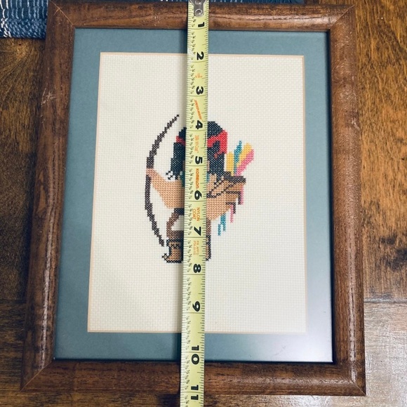 Vintage DeGrazia Cross Stitch Native American framed needlepoint complete - Picture 5 of 8